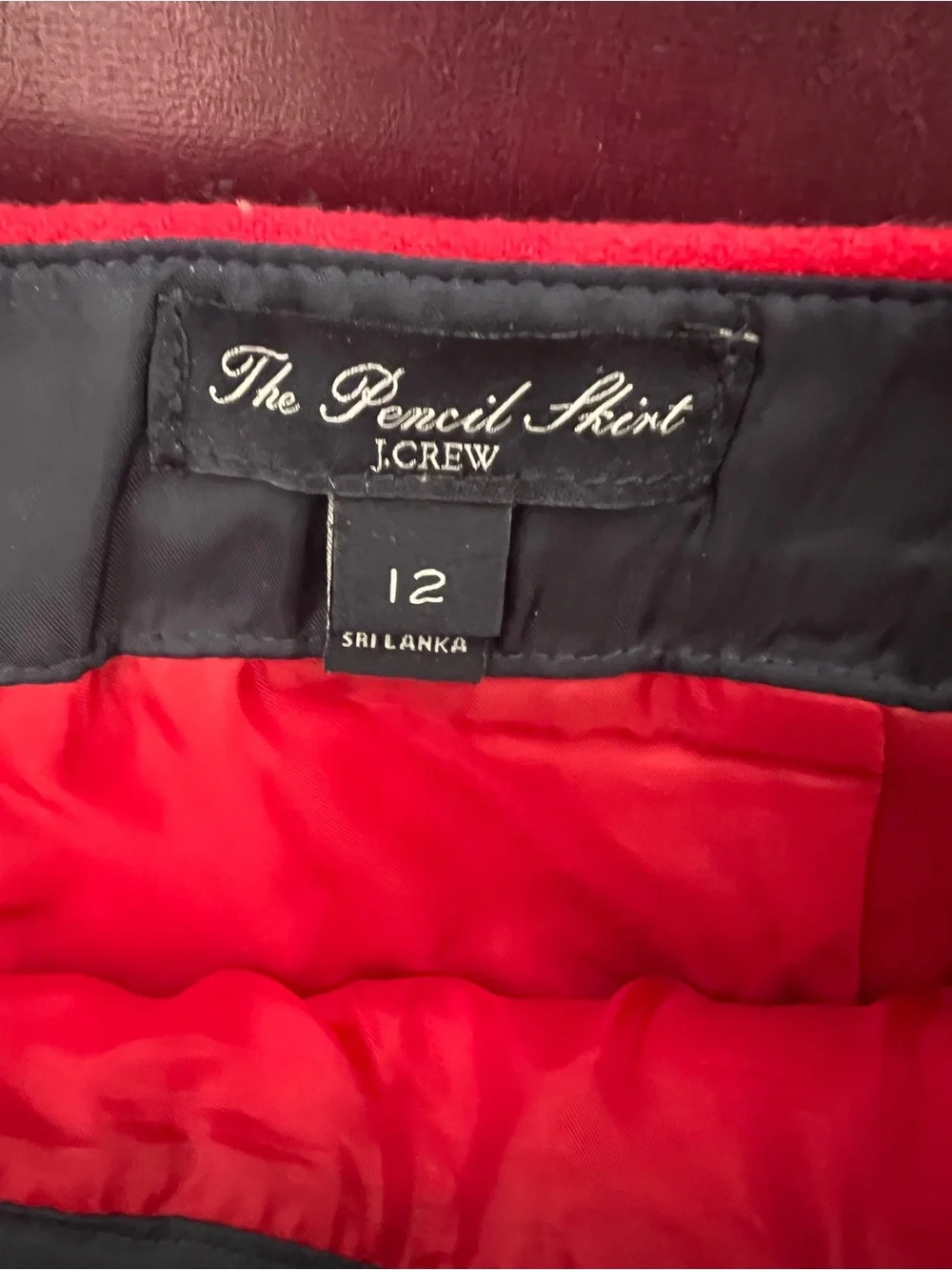 J. Crew Red Pencil Skirt - Classic Tailored Silhouette size 12 wool blend